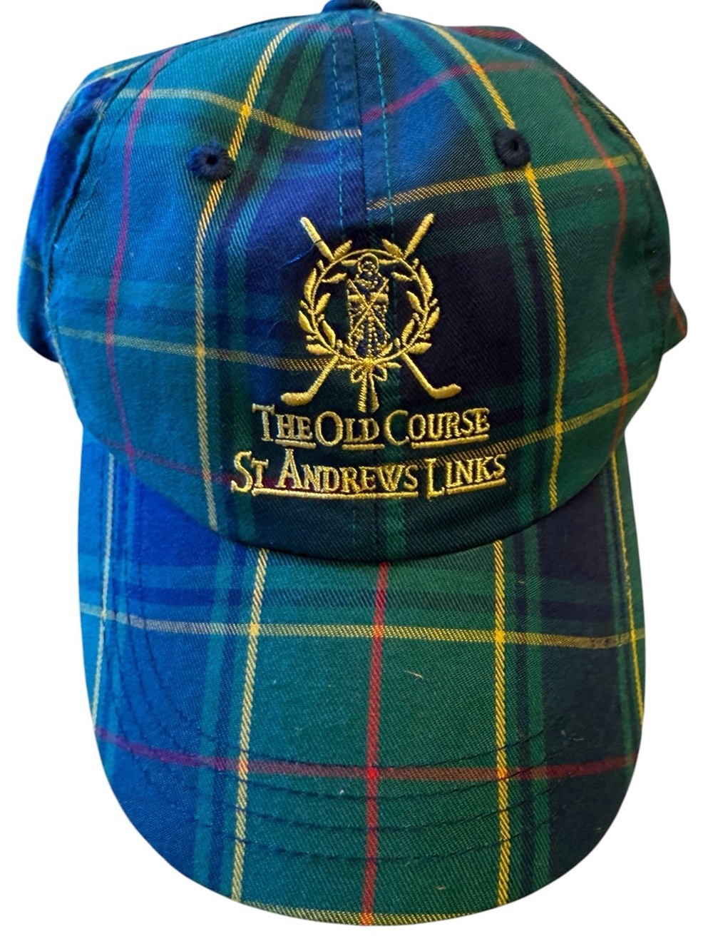 The Old Course St Andrews Links Plaid Golf Cap in Green/Blue Adjustable Back